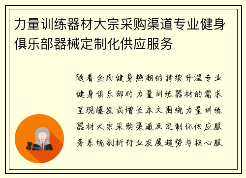 力量训练器材大宗采购渠道专业健身俱乐部器械定制化供应服务